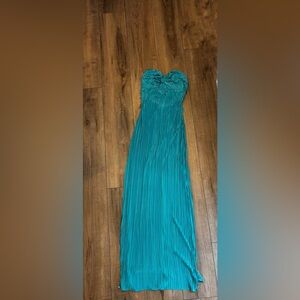 Blue Pleated Strapless Maxi Dress Twist Front Bodycon Size Medium SHEIN